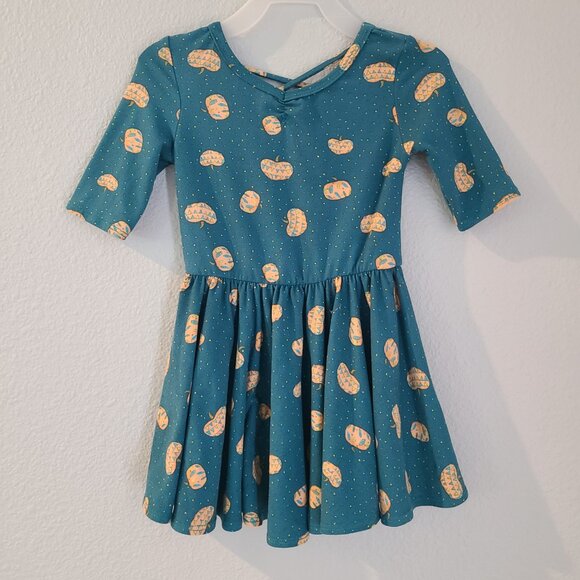 DotDot Smile toddler girls Teal Pumpkin Print Twirl Dress Size 2T - Picture 3 of 10